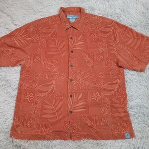 Bermuda Bay Shirt Mens L Orange Silk Button Up Tropical‎ Beach Vacay Preppy